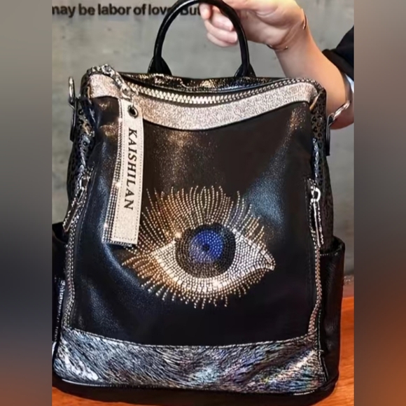 Black and Silver Eye Embellished Women's Bag - Picture 1 of 1